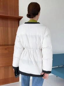DAZY Contrast Trim Drop Shoulder Puffer Thick Pockets Coat Jacket Winter - White - View 10