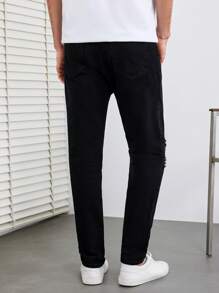 RueChic Men Ripped Frayed Straight Leg Jeans - Black - View 2