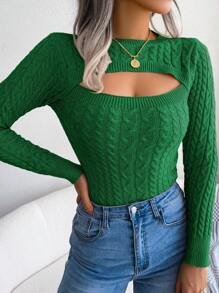 Áo len chui đầu khoét rỗng gợi cảm thường ngày cho nữ, Thu/Đông, Áo dài tay - màu xanh lá - Xem 7