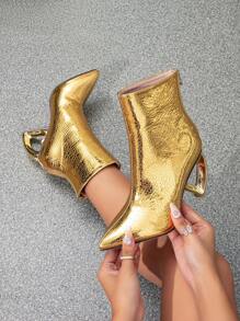 Botas Doradas De Punta Puntiaguda, De Moda Para Damas - Dorado - Ver 4