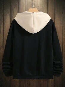 Manfinity Hypemode 男士標語圖案拉鏈開襟抽繩運動衫 - 黑色 - 查看 2