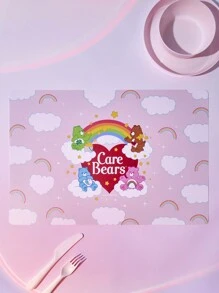 SHEIN X Care Bears 1pc Pink Cartoon Graphic Square Table Mat - Pink - View 1