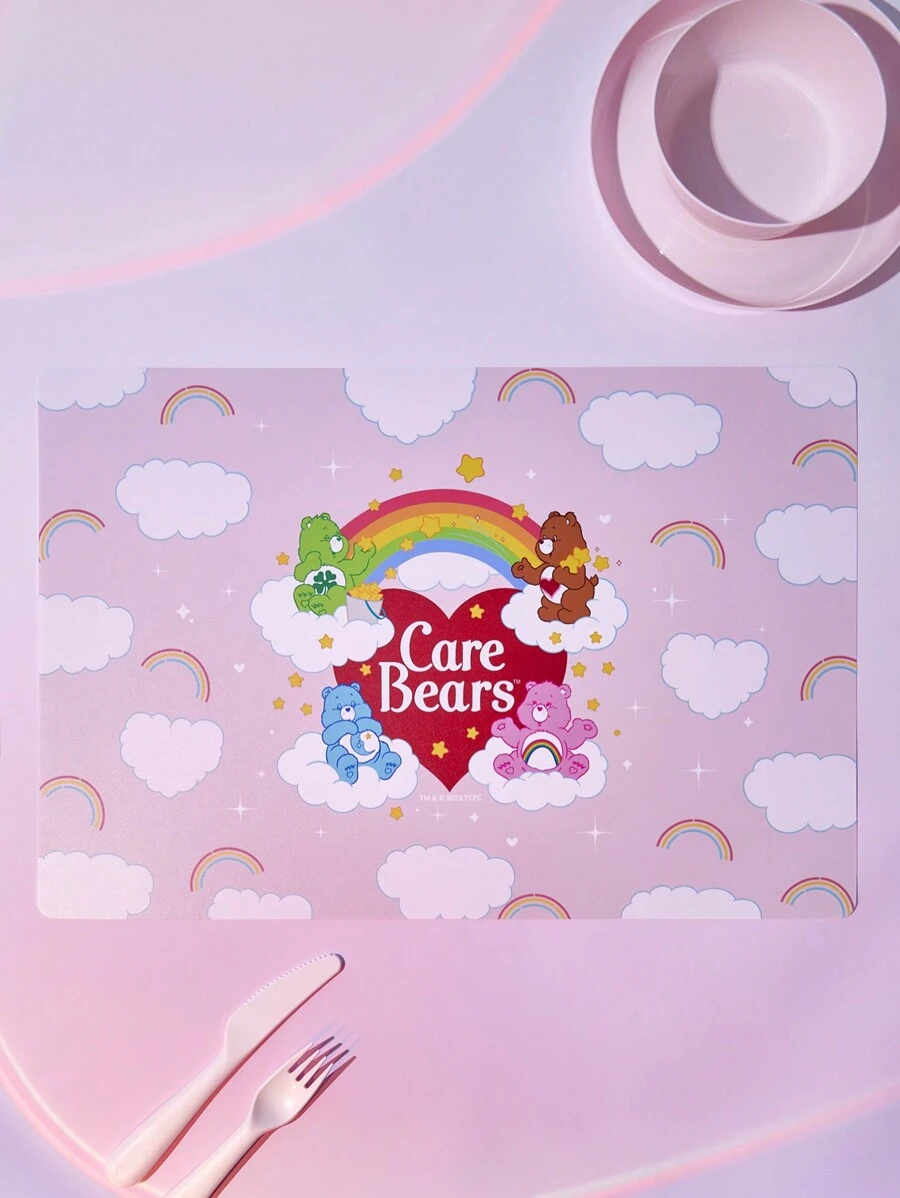 SHEIN X Care Bears 1pc Pink Cartoon Graphic Square Table Mat - Pink - View 1