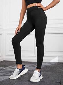 SHEIN Leap Crew 女大童純色收腹臀部可拉伸運動褲 - 黑色 - 查看 5