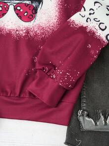 SHEIN LUNE Figure Graphic Drop Shoulder Sweatshirt - Red - View 3