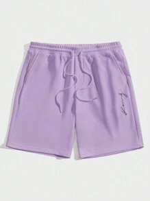 Manfinity RebelGame Men Letter Graphic Drawstring Waist Shorts - Purple - View 5