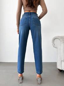 SHEIN Cottnline High Waist Mom Fit Jeans - Blue - View 2