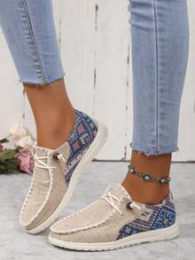 Women's Casual Geometric Pattern Colorblock Lace-up Sneakers - Multicolor - View 3