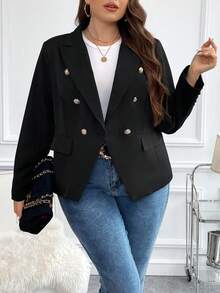 SHEIN Clasi Hơn Cổ áo Đôi ngực Áo vest - màu đen - Xem 3