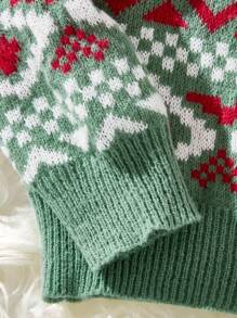 Manfinity BRENVOR 男士圣诞图案毛衣，适合秋冬 - 綠色 - 查看 5