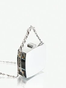 SHEIN ICON Fashionable Mirrored Clutch, Elegant Mini Evening Handbag - Silver - View 3
