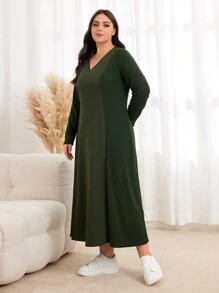 Al Najma Plus Solid V Neck Arabian Dress