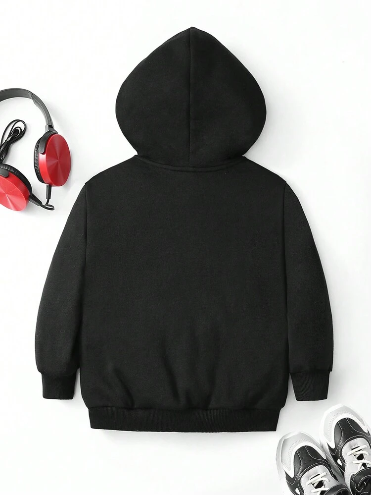 Young Boy Loose Fit Cute Rabbit Cartoon Letter Print Drop Shoulder Sweatshirt, Autumn And Winter
