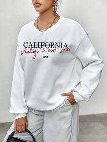 SHEIN Essnce 字母圖案落肩袖運動衫 - 白色 - 查看 3