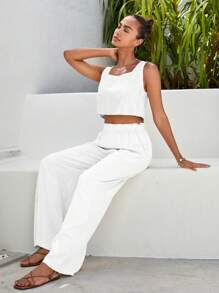 SHEIN VCAY Solid Tank Top & Wide Leg Pants
