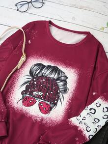SHEIN LUNE Figure Graphic Drop Shoulder Sweatshirt - Red - View 4