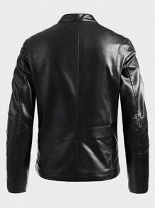 GENTILAND 男士纯色拉链夹棉大衣 - 黑色 - 查看 2