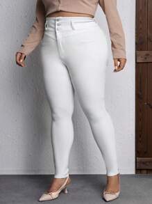 Calvaya 女士實心高腰緊身褲 - 白色 - 查看 3