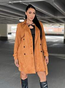 SHEIN SXY Knot Cuff Belted Trench Coat - Brown - View 4