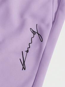 Manfinity RebelGame Men Letter Graphic Drawstring Waist Shorts - Purple - View 3