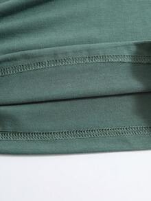 SHEIN LUNE Áo thun nữ màu trơn Giải trí - Màu xanh lá cây đậm - Xem 6