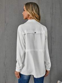 SHEIN LUNE Túi có nắp Thả vai Dây rút Áo trùm đầu - trắng - Xem 2