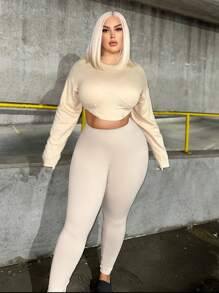 SHEIN SXY Plus Solid 高腰紧身裤 - 卡其色 - 查看 5