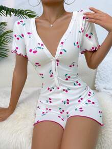 رومبير نوم بطباعة كرز مقلم نمط نبات الخس أزرار أمامية - متعدد الألوان - مشاهدة 4