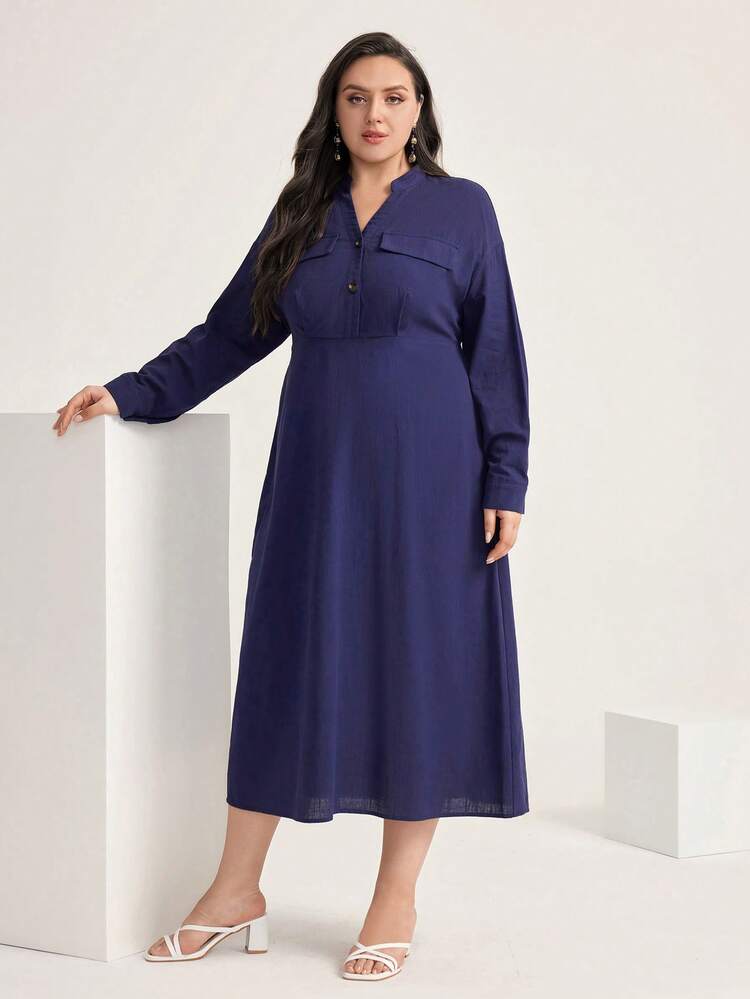 Plus Flap Detail Button Front Dress
