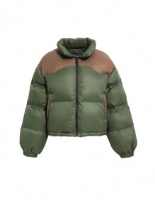 DAZY Two Tone Zip Up Puffer Thick Shacket Coat - MultiWarna - View 6