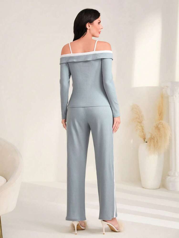 Cold Shoulder Tee & Pants 2 Piece Set