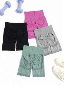 Easithlete 4 件宽腰带运动短裤女士运动短裤、健身短裤、骑行短裤 - 彩色 - 查看 2