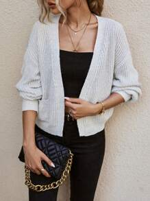 EMERY ROSE Dual Pocket Drop Shoulder Cardigan,Long Sleeve Tops Fall Winter Cloth For Women - Light Grey - View 3