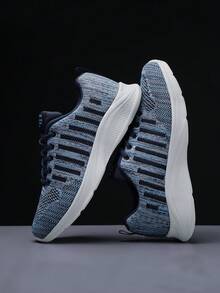 Men's Striped Breathable Lightweight Lace-up Athletic Shoes - Black - View 3