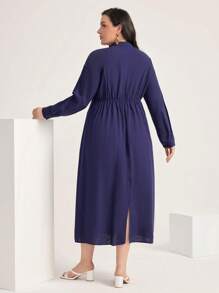 Mulvari Talla grande Vestido con diseño de solapa con botón delantero - Azul Marino - Ver 3