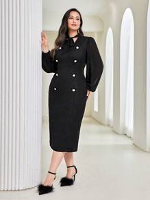 Modelyn 加大领口灯笼袖连衣裙长款晚礼服 - 黑色 - 查看 1