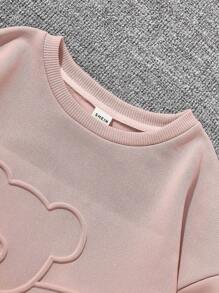 SHEIN Leap Crew 女大童卡通圖案落肩袖運動衫