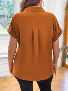 Calvaya Plus Solid Batwing Sleeve Shirt - Burnt Orange - View 2