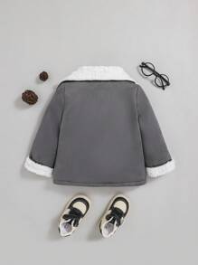 SHEIN Baby Boy Double Breasted Teddy Lined Coat Without Sweater - Dark Grey - View 7