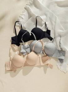 SHEIN 3 piezas Sujetador push up unicolor con aro - Multicolor - Ver 1