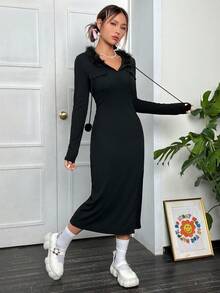 SHEIN MOD Chi tiết về Flap Tách đùi Đầm - màu đen - Xem 5