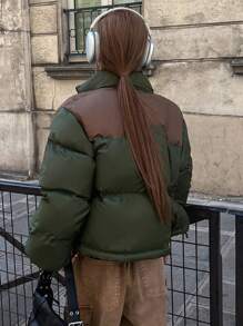 DAZY Two Tone Zip Up Puffer Thick Shacket Coat - MultiWarna - View 2
