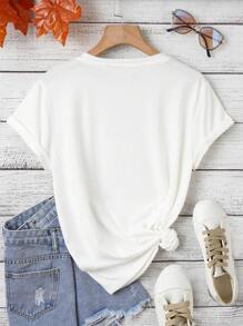 SHEIN Essnce Cartoon And Slogan Graphic Tee FLUFF YOU YOU FLUFFIN' FLUFF - White - View 2