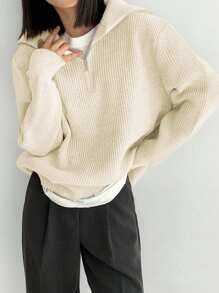 DAZY Ribbed Knit Half Zip Sweater Fall