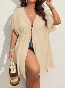 SHEIN VCAY Kimono con maniche a pipistrello, laccetti frontali, taglie comode, per l'estate