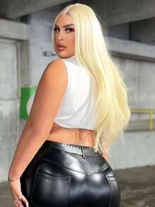 SHEIN SXY Plus High Neck Crop Tank Knit Top - White - View 2