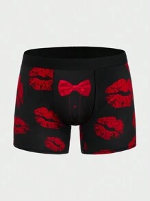 Hombres Shorts de natación con estampado de labio con lazo delantero pierna cuadrada