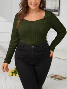 SHEIN Essnce 大碼T恤 - 軍綠色 - 查看 3