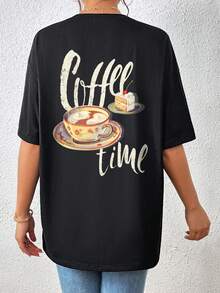 SHEIN Essnce Letter Graphic Drop Shoulder Tee - Black - View 1