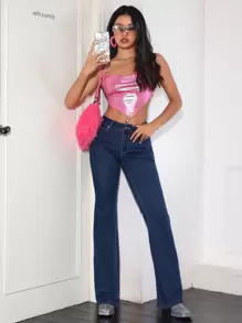 SHEIN ICON Quần jean ống loe - Màu xanh lam - Xem 1